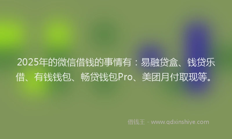 2025年的微信借钱的事情有：易融贷盒、钱贷乐借、有钱钱包、畅贷钱包Pro、美团月付取现等。