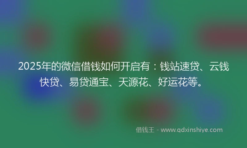 2025年的微信借钱如何开启有：钱站速贷、云钱快贷、易贷通宝、天源花、好运花等。