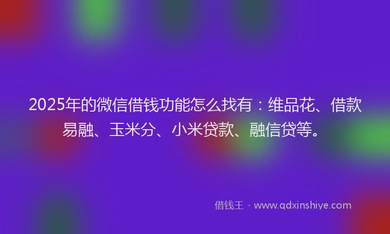 2025年的微信借钱功能怎么找有：维品花、借款易融、玉米分、小米贷款、融信贷等。