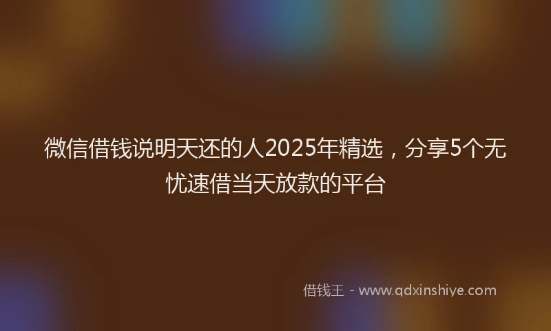 微信借钱说明天还的人2025年精选，分享5个无忧速借当天放款的平台