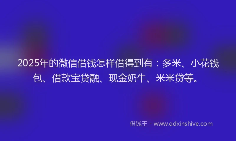 2025年的微信借钱怎样借得到有：多米、小花钱包、借款宝贷融、现金奶牛、米米贷等。