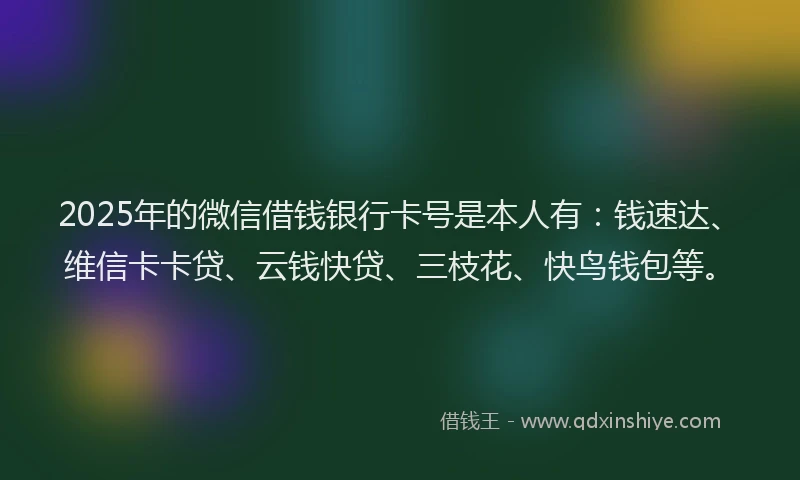 2025年的微信借钱银行卡号是本人有：钱速达、维信卡卡贷、云钱快贷、三枝花、快鸟钱包等。
