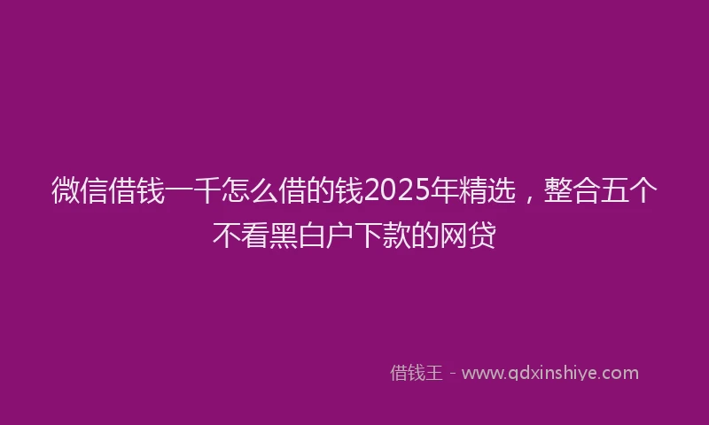 微信借钱一千怎么借的钱2025年精选，整合五个不看黑白户下款的网贷