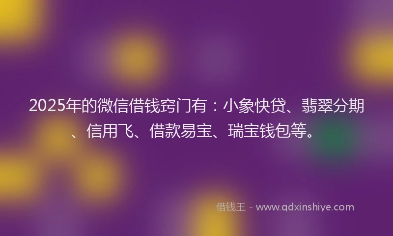 2025年的微信借钱窍门有：小象快贷、翡翠分期、信用飞、借款易宝、瑞宝钱包等。