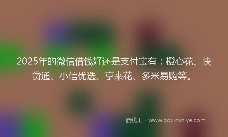 2025年的微信借钱好还是支付宝有：橙心花、快贷通、小信优选、享来花、多米易购等。