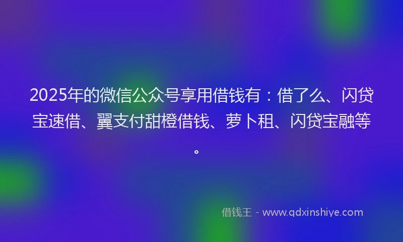 2025年的微信公众号享用借钱有：借了么、闪贷宝速借、翼支付甜橙借钱、萝卜租、闪贷宝融等。