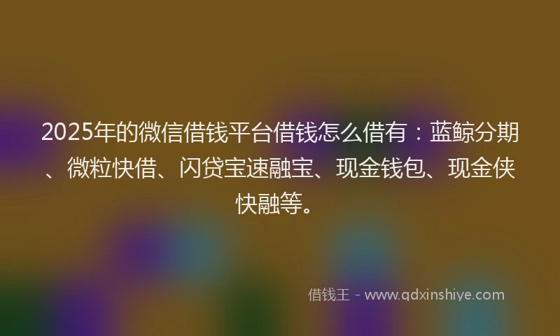 2025年的微信借钱平台借钱怎么借有：蓝鲸分期、微粒快借、闪贷宝速融宝、现金钱包、现金侠快融等。