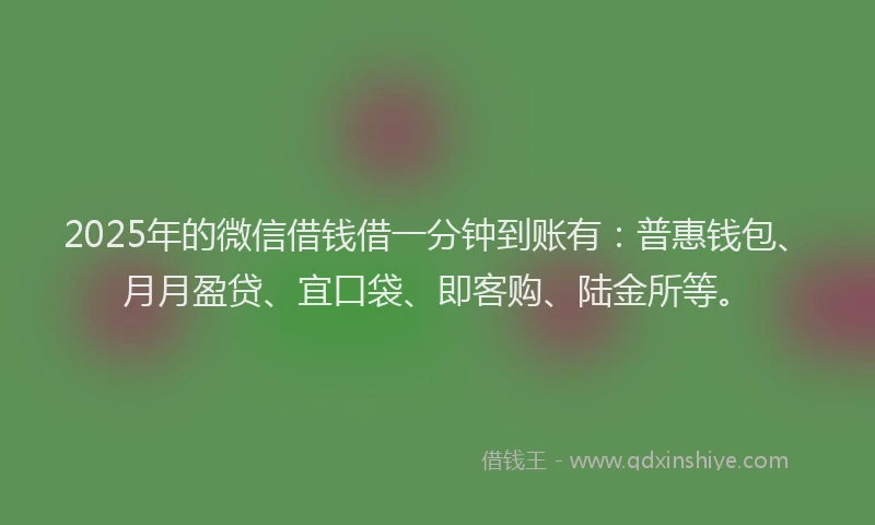 2025年的微信借钱借一分钟到账有：普惠钱包、月月盈贷、宜口袋、即客购、陆金所等。