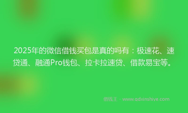 2025年的微信借钱买包是真的吗有：极速花、速贷通、融通Pro钱包、拉卡拉速贷、借款易宝等。