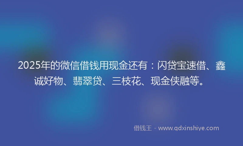 2025年的微信借钱用现金还有：闪贷宝速借、鑫诚好物、翡翠贷、三枝花、现金侠融等。