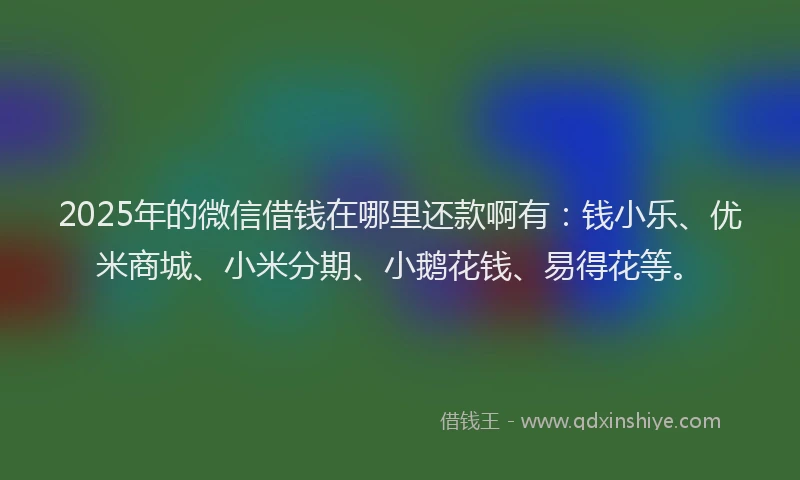 2025年的微信借钱在哪里还款啊有：钱小乐、优米商城、小米分期、小鹅花钱、易得花等。