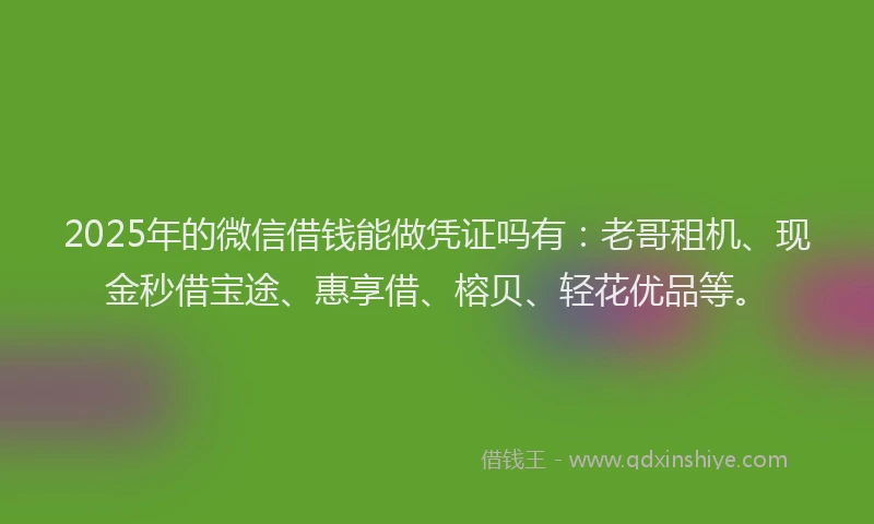 2025年的微信借钱能做凭证吗有：老哥租机、现金秒借宝途、惠享借、榕贝、轻花优品等。