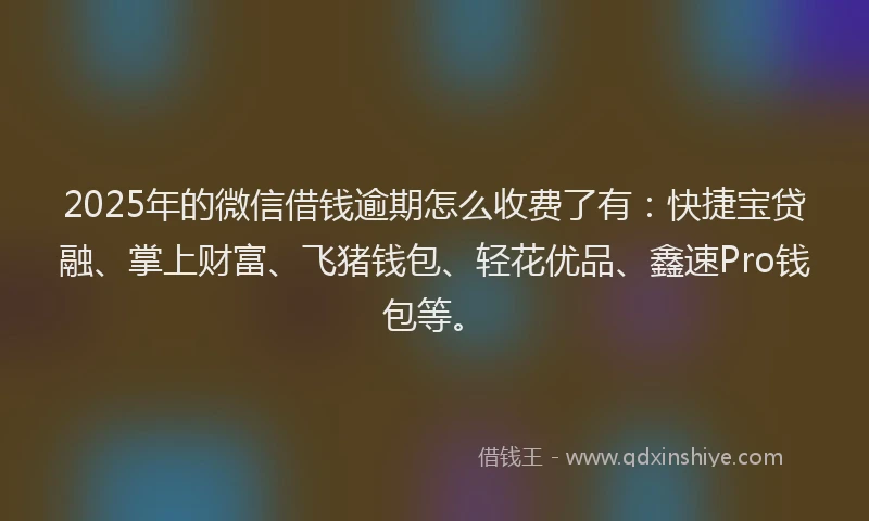 2025年的微信借钱逾期怎么收费了有：快捷宝贷融、掌上财富、飞猪钱包、轻花优品、鑫速Pro钱包等。