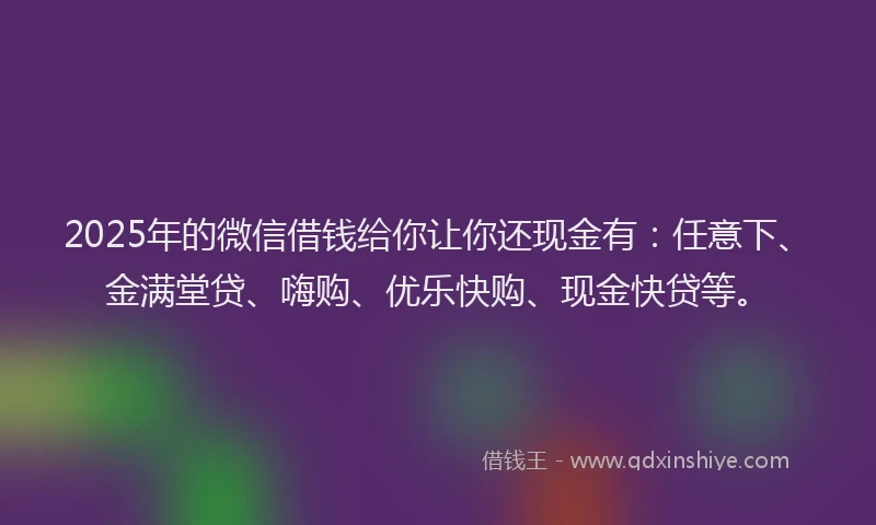 2025年的微信借钱给你让你还现金有：任意下、金满堂贷、嗨购、优乐快购、现金快贷等。