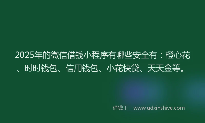 2025年的微信借钱小程序有哪些安全有：橙心花、时时钱包、信用钱包、小花快贷、天天金等。