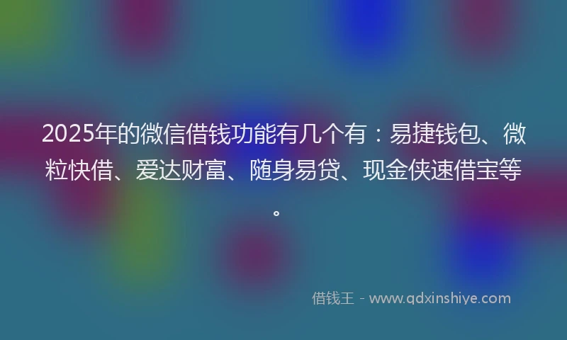 2025年的微信借钱功能有几个有：易捷钱包、微粒快借、爱达财富、随身易贷、现金侠速借宝等。