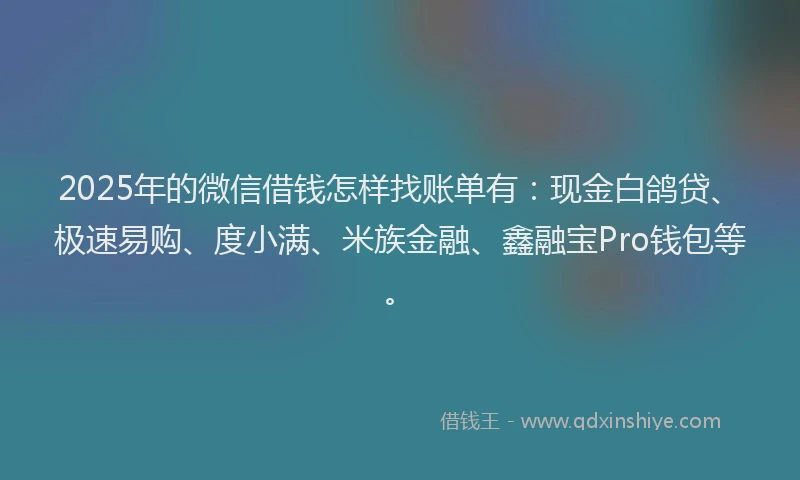 2025年的微信借钱怎样找账单有：现金白鸽贷、极速易购、度小满、米族金融、鑫融宝Pro钱包等。