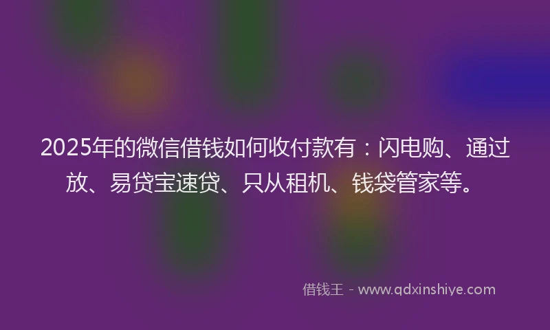 2025年的微信借钱如何收付款有：闪电购、通过放、易贷宝速贷、只从租机、钱袋管家等。