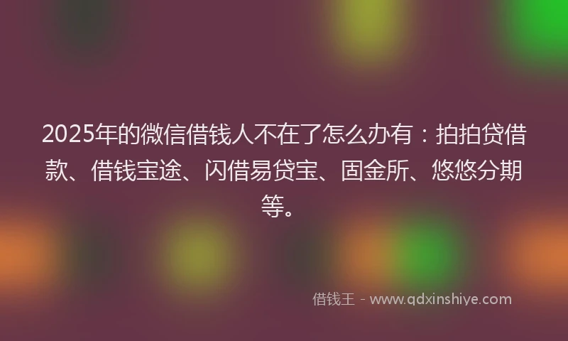 2025年的微信借钱人不在了怎么办有：拍拍贷借款、借钱宝途、闪借易贷宝、固金所、悠悠分期等。