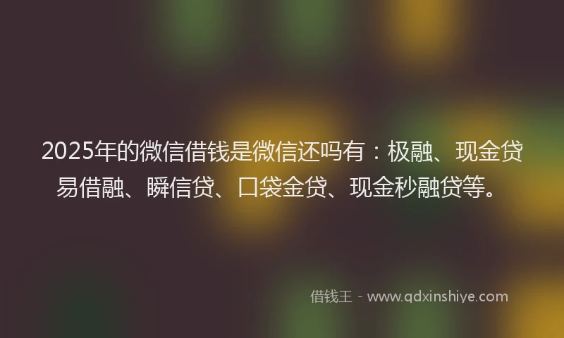 2025年的微信借钱是微信还吗有：极融、现金贷易借融、瞬信贷、口袋金贷、现金秒融贷等。