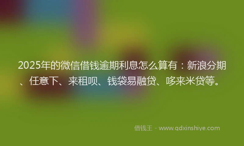 2025年的微信借钱逾期利息怎么算有：新浪分期、任意下、来租呗、钱袋易融贷、哆来米贷等。