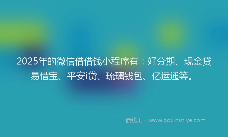 2025年的微信借借钱小程序有：好分期、现金贷易借宝、平安i贷、琉璃钱包、亿运通等。