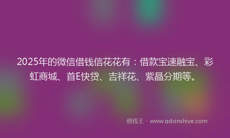 2025年的微信借钱信花花有：借款宝速融宝、彩虹商城、首E快贷、吉祥花、紫晶分期等。