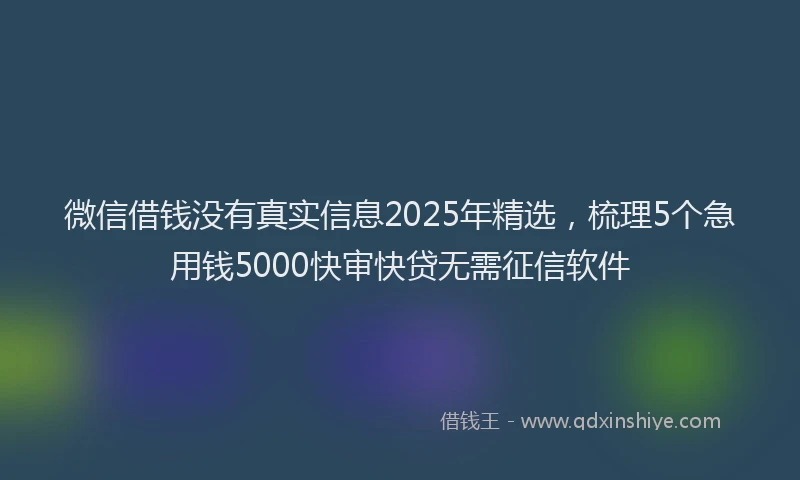 微信借钱没有真实信息2025年精选，梳理5个急用钱5000快审快贷无需征信软件