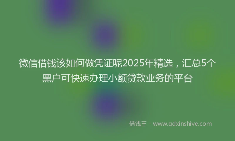 微信借钱该如何做凭证呢2025年精选，汇总5个黑户可快速办理小额贷款业务的平台