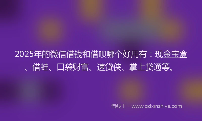 2025年的微信借钱和借呗哪个好用有：现金宝盒、借蛙、口袋财富、速贷侠、掌上贷通等。