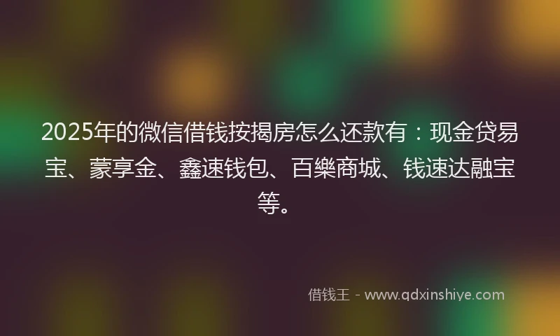 2025年的微信借钱按揭房怎么还款有：现金贷易宝、蒙享金、鑫速钱包、百樂商城、钱速达融宝等。