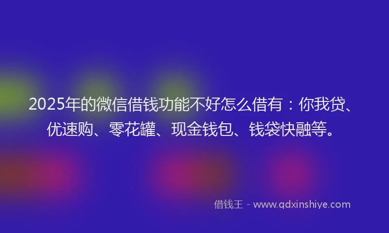 2025年的微信借钱功能不好怎么借有：你我贷、优速购、零花罐、现金钱包、钱袋快融等。