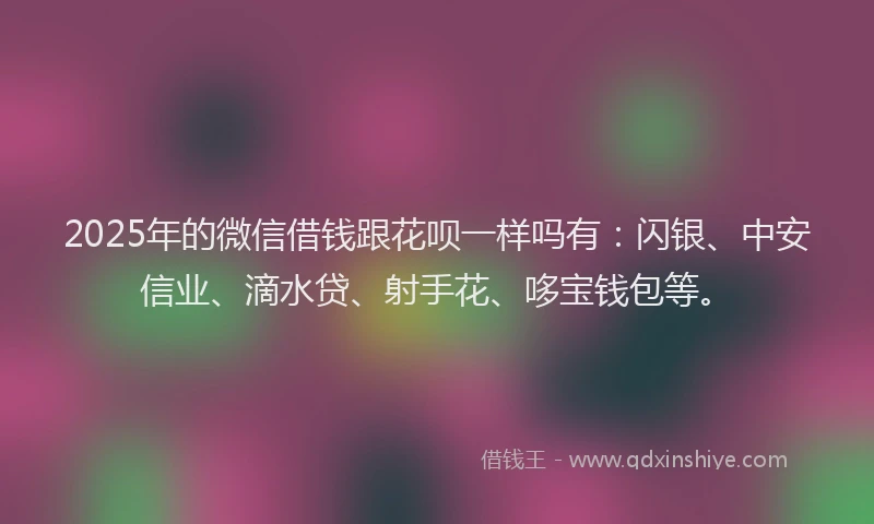 2025年的微信借钱跟花呗一样吗有：闪银、中安信业、滴水贷、射手花、哆宝钱包等。