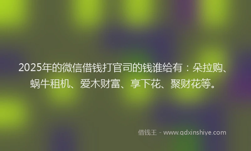 2025年的微信借钱打官司的钱谁给有：朵拉购、蜗牛租机、爱木财富、享下花、聚财花等。