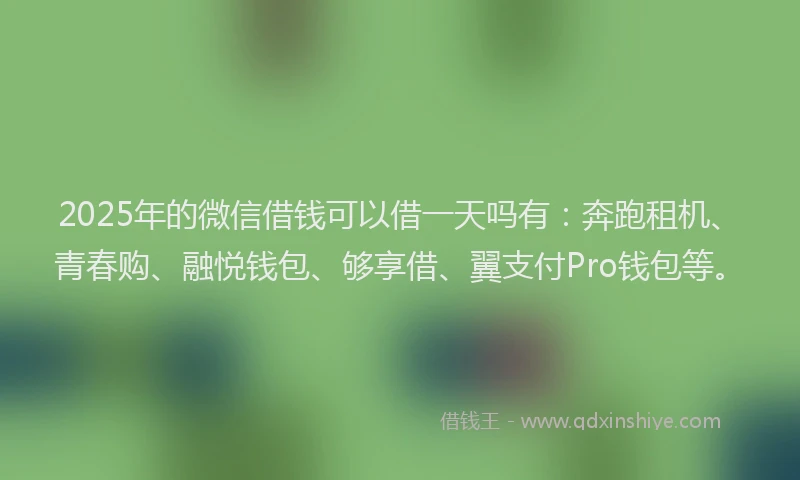2025年的微信借钱可以借一天吗有：奔跑租机、青春购、融悦钱包、够享借、翼支付Pro钱包等。