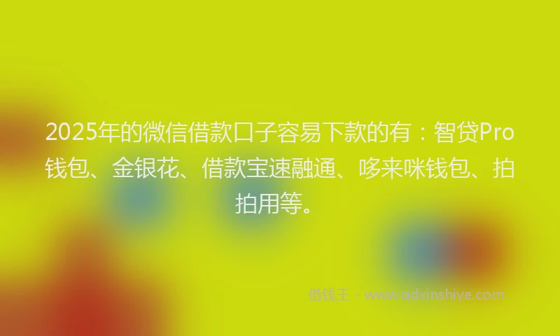 2025年的微信借款口子容易下款的有：智贷Pro钱包、金银花、借款宝速融通、哆来咪钱包、拍拍用等。