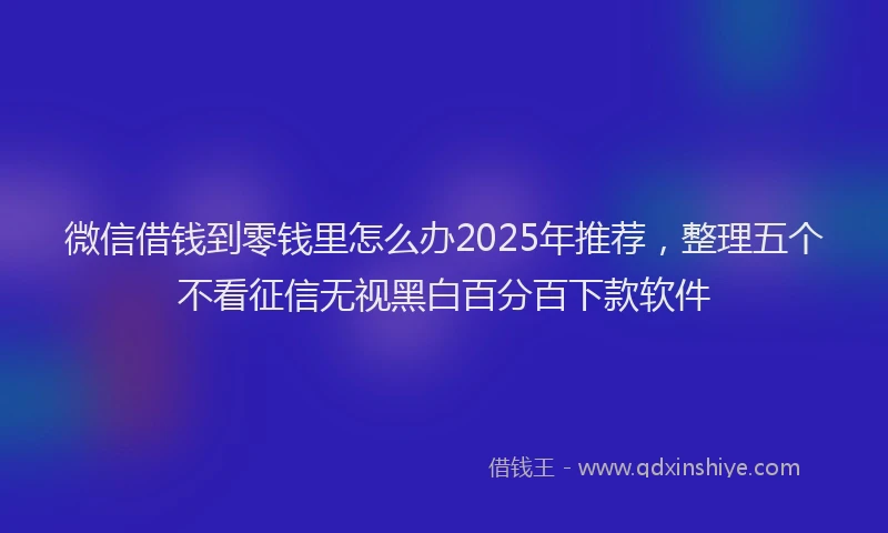 微信借钱到零钱里怎么办2025年推荐，整理五个不看征信无视黑白百分百下款软件