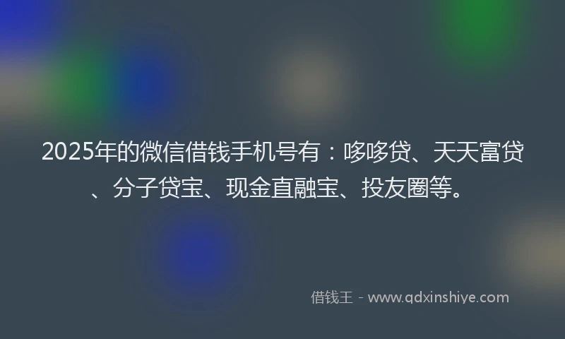 2025年的微信借钱手机号有：哆哆贷、天天富贷、分子贷宝、现金直融宝、投友圈等。