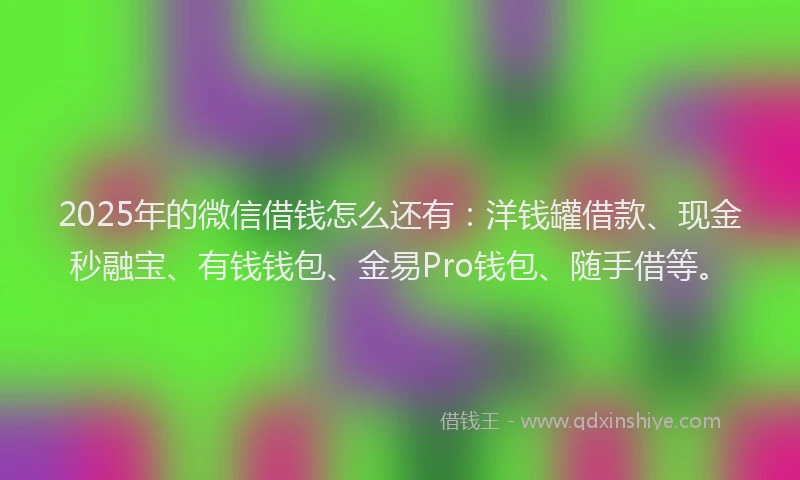2025年的微信借钱怎么还有：洋钱罐借款、现金秒融宝、有钱钱包、金易Pro钱包、随手借等。