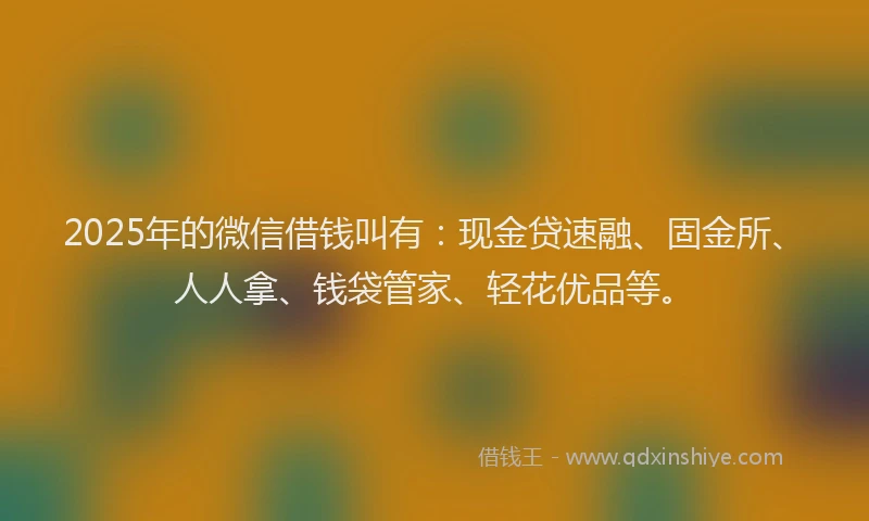2025年的微信借钱叫有：现金贷速融、固金所、人人拿、钱袋管家、轻花优品等。