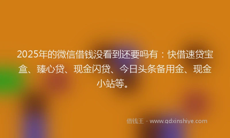 2025年的微信借钱没看到还要吗有：快借速贷宝盒、臻心贷、现金闪贷、今日头条备用金、现金小站等。