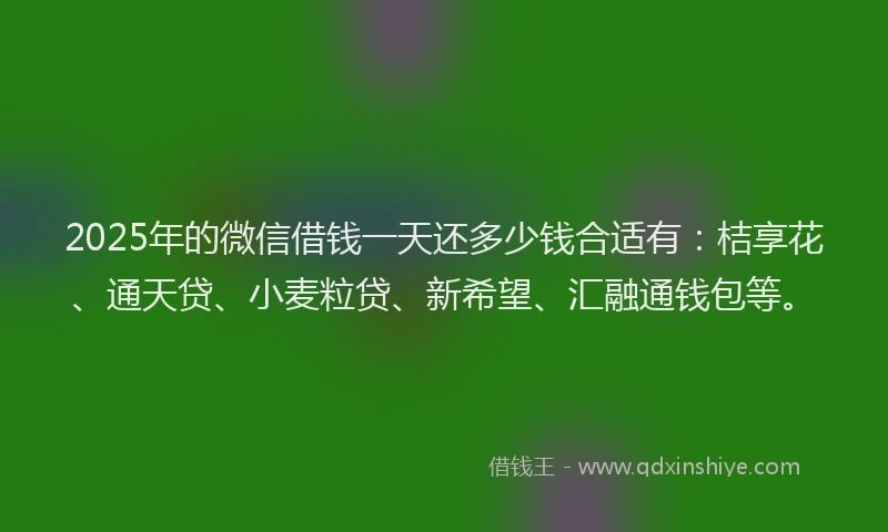 2025年的微信借钱一天还多少钱合适有：桔享花、通天贷、小麦粒贷、新希望、汇融通钱包等。