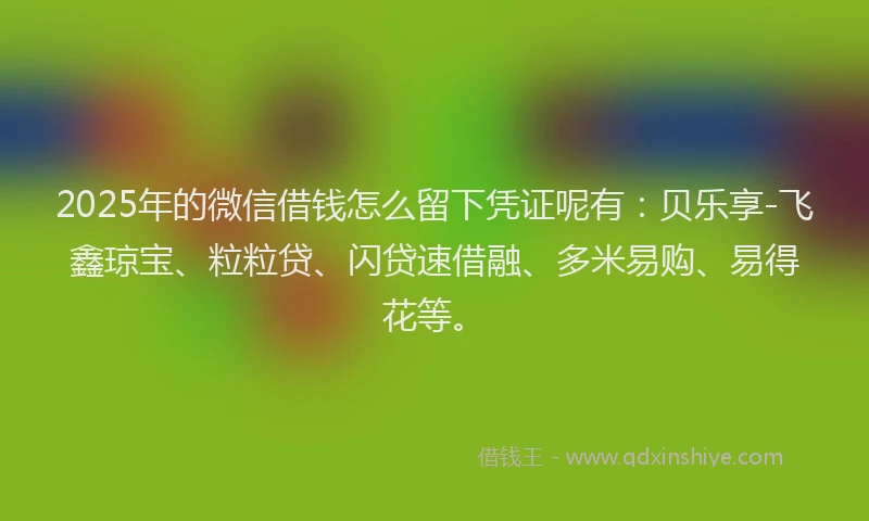 2025年的微信借钱怎么留下凭证呢有：贝乐享-飞鑫琼宝、粒粒贷、闪贷速借融、多米易购、易得花等。