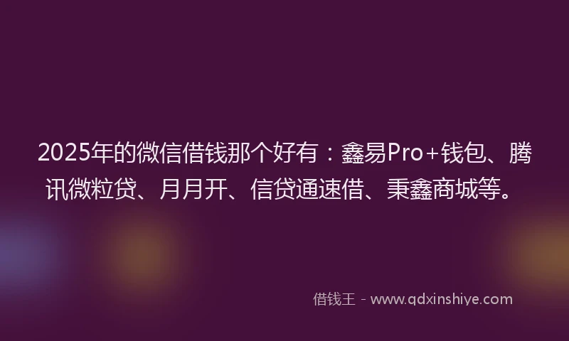 2025年的微信借钱那个好有：鑫易Pro+钱包、腾讯微粒贷、月月开、信贷通速借、秉鑫商城等。