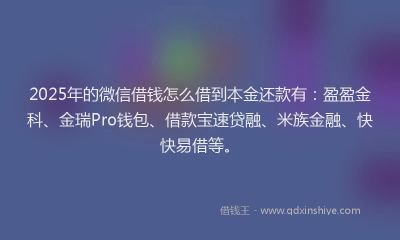 2025年的微信借钱怎么借到本金还款有：盈盈金科、金瑞Pro钱包、借款宝速贷融、米族金融、快快易借等。