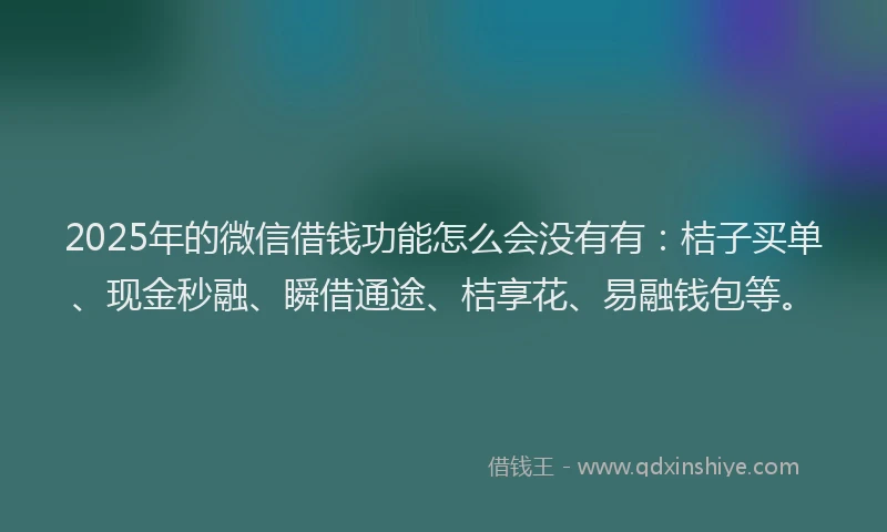 2025年的微信借钱功能怎么会没有有：桔子买单、现金秒融、瞬借通途、桔享花、易融钱包等。