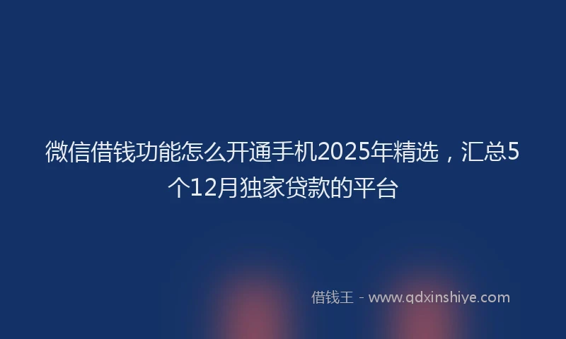 微信借钱功能怎么开通手机2025年精选，汇总5个12月独家贷款的平台