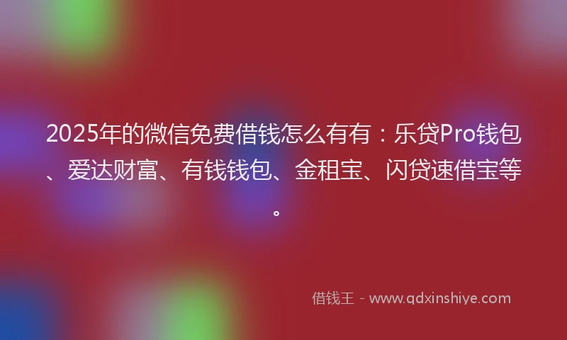 2025年的微信免费借钱怎么有有：乐贷Pro钱包、爱达财富、有钱钱包、金租宝、闪贷速借宝等。