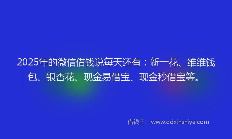2025年的微信借钱说每天还有：新一花、维维钱包、银杏花、现金易借宝、现金秒借宝等。
