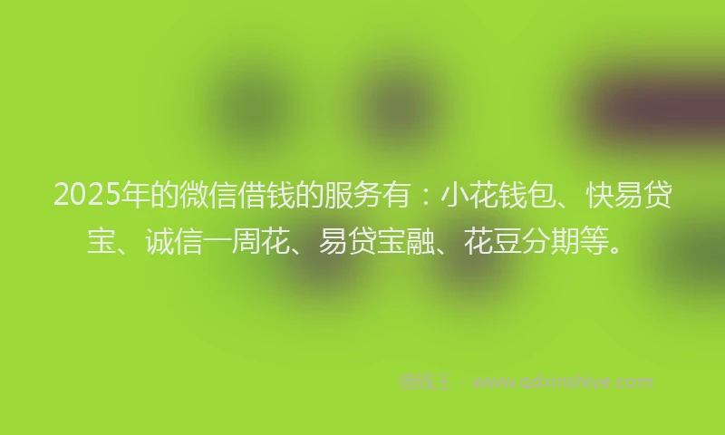 2025年的微信借钱的服务有：小花钱包、快易贷宝、诚信一周花、易贷宝融、花豆分期等。